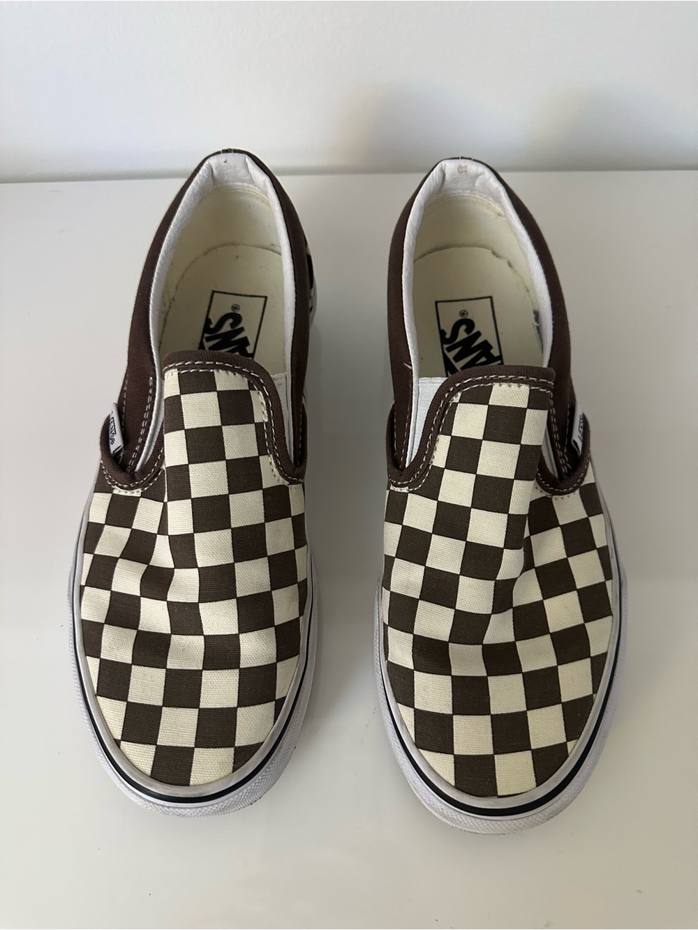 RARE Vans Slip-On Checkerboard Canvas Shoes Runners Sneakers - Brown & Cream